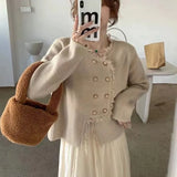 Xiaoxiangfeng Sweater Jacket Women's Wear 2024 Spring New Tassel Irregular Short Style Long-Sleeved