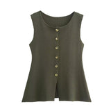 Gold Knitted Vest Shirt 10 Women's 041 Simple Single Buckle