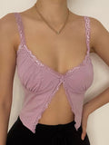 SUCHCUTE Sexy Split Lace Up T-shirts For Women Aesthetic Casual Fairycore Crop Tops Harajuku 90s Solid Backless Clothes