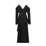 Temperament Simple Wind And Leisure Two Sets 2025 New V-Neck Sling Belt Clothing + High-Rise Pressure Folded Skirt