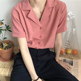 Blouse Shirt For Women Fashion Short Sleeve V Neck Casual Office Lady White Shirts Tops Japan Korean Style