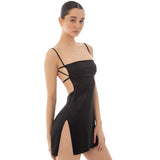 Rayon Suspender Dresses For Women Summer Sexy Backless Party Club Mini Slit Dress Adjustable