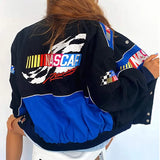 Autumn Fashion Sports Baseball Style Blue Letter Print Stand Loose Jacket Coat Women Harajuku Plus Size