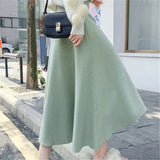 Thick Large Swing Knitted Long Skirt Women'S 2021 Korean Elegant Solid Color Pleated Skirt High Waist A-Line Midi