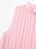 Pleated Chiffon Blouses Women Sleeveless Pink Top Female Loose Summer Blouses Woman 2023 Fashion Elegant Chic Woman