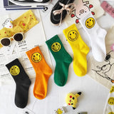 Women's Socks Big Smile Face Mid-calf Length Media Corta Crew Female Cotton Sock Couple