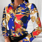 Turn-down Collar Elegant Women Blouse Casual Button Long Sleeve Autumn Tops Blusas Lady Chain Leopard Print Office