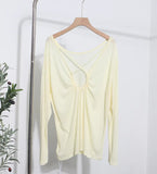 Real Shot Tiansi Mask Bare Back Long Sleeve Sunscreen Back Cross-Section Thin T-Shirt Shirt Top Woman