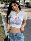Graphic T Shirts Crop Top Short Sleeve Sexy Slim Grunge Aesthetic T-shirt Women Clothes Summer Streetwear Tees