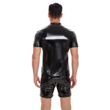 Zingj Men's Mirror Leather Vest Bright Leather Short Sleeve Round Collar Vest No Odor Size