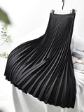 Designer Women Spring Autumn Elegant Chic Solid Pleated Skirt High Waist Luxury Fashion With Elastic Female