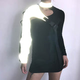 Streetwear Neon Halter Sweatshirt Hoodie Buckle Reflective Smock One Shoulder Women's Sweatshirts Holographic