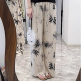 High-End Cotton Pyjamas Ladies Summer Thin Artificial Silk Home Leisure Long Trousers Straight Can Be Worn