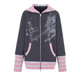 Women Clothing Fashion Hoodies Jackets Patchwork Hooded Zipper Coat Korean Y2k Tops 2024 Ropa Mujer Casual Vintage