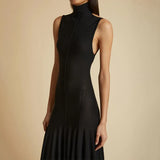 Zingj Mengling Is The Same As 2024 Summer New Sexy Slim Anti Car Half High Collar Show Back Show Thin French Dress