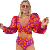 High-Waisted Split Long-Sleeved Swimsuit Women 2025 New Sexy Dew Back Cross-Tie With Deep V