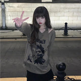 Women Letter Print Halter Top Sweatshirts Korean Y2k Fashion Pullover Long Sleeve Spring Autumn Casual Loose