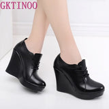 Lace Up Wedges Shoes for Women 2021 Autumn Platform Pumps Woman High Heels Black Office Shoes Ladies Plus Size