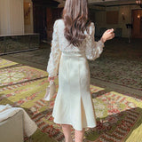 Long White Dress Women French Vintage V-neck Lace Slim Y2K Dress Spring Korean One Piece Casual Evening Party Dress