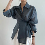 Zingj Chic Simple Temperament Lapel Single Breasted Irregular Tie With Waist Thin Long Sleeve Anti-Sai Shirt