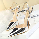 Shoes Fashion High Heels Shoes Patent Leather Woman Pumps Sexy Women Heels Blue Sliver Stiletto Heels Women Sandals