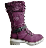 Zingj Medium-Sized Women's Boots 2024 Winter New Round Head Square Heel Leather Buckle Wool Spliced Martin