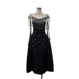 High-End Noble Chic Hand Nail Drill Heavy Industry Waist-Mear Dress Chaebol Chaebol Gold Cold Light Wind Long