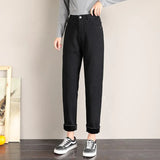 Jeans Winter 2020 New Velvet Thick Mom Jeans High Waist Harem Trousers Female Pantalon Loose Wide-leg Fleece Denim