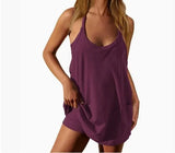 Summer Solid Sleeveless Dress Fine Shoulder Strap Vest Skirt Sports Skirt