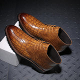 Zingj Men's Round-Head Casual Shoes Men's Leather Boots Front Strap Pressed Martin Boots Plus Size Men's