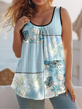 Round Collar Vest New Art Splicing Pattern 3D Digital Printing Sleeveless Women's Folding