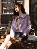 Women's Peter Pan Collar Sweater 2022 Autumn Winter Soft Waxy Flower Sweet Warm Elegant Knitting Pullover Tops