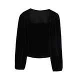 Women Solid Puff Sleeve Stylish Blouses Vintage Retro Simple Chic Velour Slim Womens Basic Long Sleeves Popular New