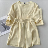 Two Piece Sets Oversized Women's Green Korean Letter Printing Short Sleeve T-shirt+Solid Casual Pants Jogging