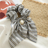 Chiffon Bowknot Silk Hair Scrunchies Women Pearl Ponytail Holder Hair Ties Hair Rope Rubber Bands Headwear Hair