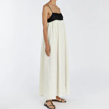 Zingj / Summer 2024 New Black And White Contrast Color Halter Dress Female French Fashion Sexy Show Back Long Bouffant Skirt-Outfit