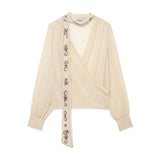 Spring V-Neck Lantern Sleeves National Style Embroidery Shirt Trend