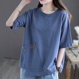 T-shirt 100% Cotton Short Sleeves Korean Fashion Loose Plus Size Female Top Round Neck Pullover Women's Clothing