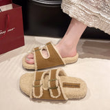 Zingj Autumn And Winter New Korean Version Fashion Thick Bottom One Word Outside Wear Casual Home Plus Plush Slippers