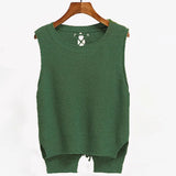Neck Short Front Long Sweater Vest Women College Style Loose Large Size Casual Knitted Sweater Vest Pullover Female