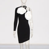 Fashion Design Dress Women 2025 Spring New Three-Dimensional Flowers Splicing High Sense Asymmetry Short Dress