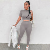 Zingj New Women's Casual Two-Piece Slim Short Sleeve Sports Suit-Outfit