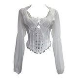 French Court Wind Strapped With Waist Fish Bone Shirt Lace Shirt Back Waist To Take Short Top