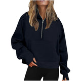 Autumn And Winter New Ladies Scuba Sports Semi-Zipper Yoga Clothes Loose Short Hooded Sweater