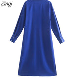 Women Simply Solid Color Casual Straight Midi Shirt Dress Female Chic Long Sleeve Side Split Kimono Vestidos