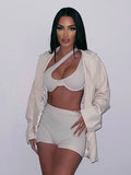 Ribbed Diagonal Collar Sleeveless Hollow Out Crop Top Mini Shorts 2 Pcs Set 2022 Sexy Women Streetwear Y2K Party