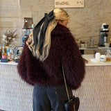 Teddy Burgundy Faux Fur Coat- Outfit