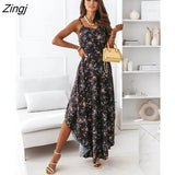 Fashion Sexy Women Summer Dresses Sling Floral Dresses 2022 NEW Spring Spaghetti Strap Belt Lace-up Irregular Hem