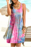 New Fashion O Neck Women's Mini Dress 2021 Casual Loose Tie Dye Print Sleeveless Folds Ladies Vest Beach Dress Plus