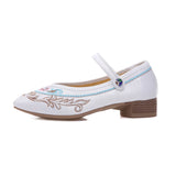 Zingj Grain Sole, Pointed Shoes Single Square Heel Fashionable Low Heel Embroidered Cloth Shoes, Retro Plate Buckle Embroidered Cloth Shoes Women's